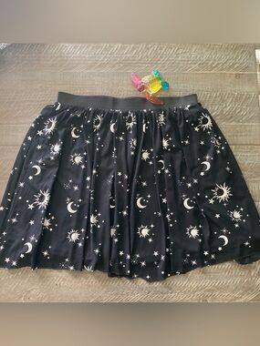 Hot Topic Black Sheer Layered Silver Moon and Stars Skirt